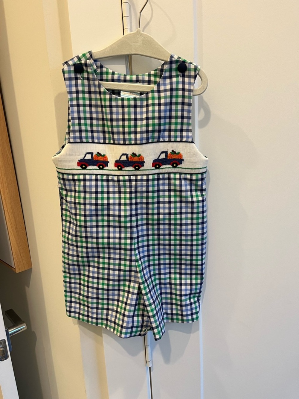 Smocked Plaid Jon Jon with Pumpkin Truck